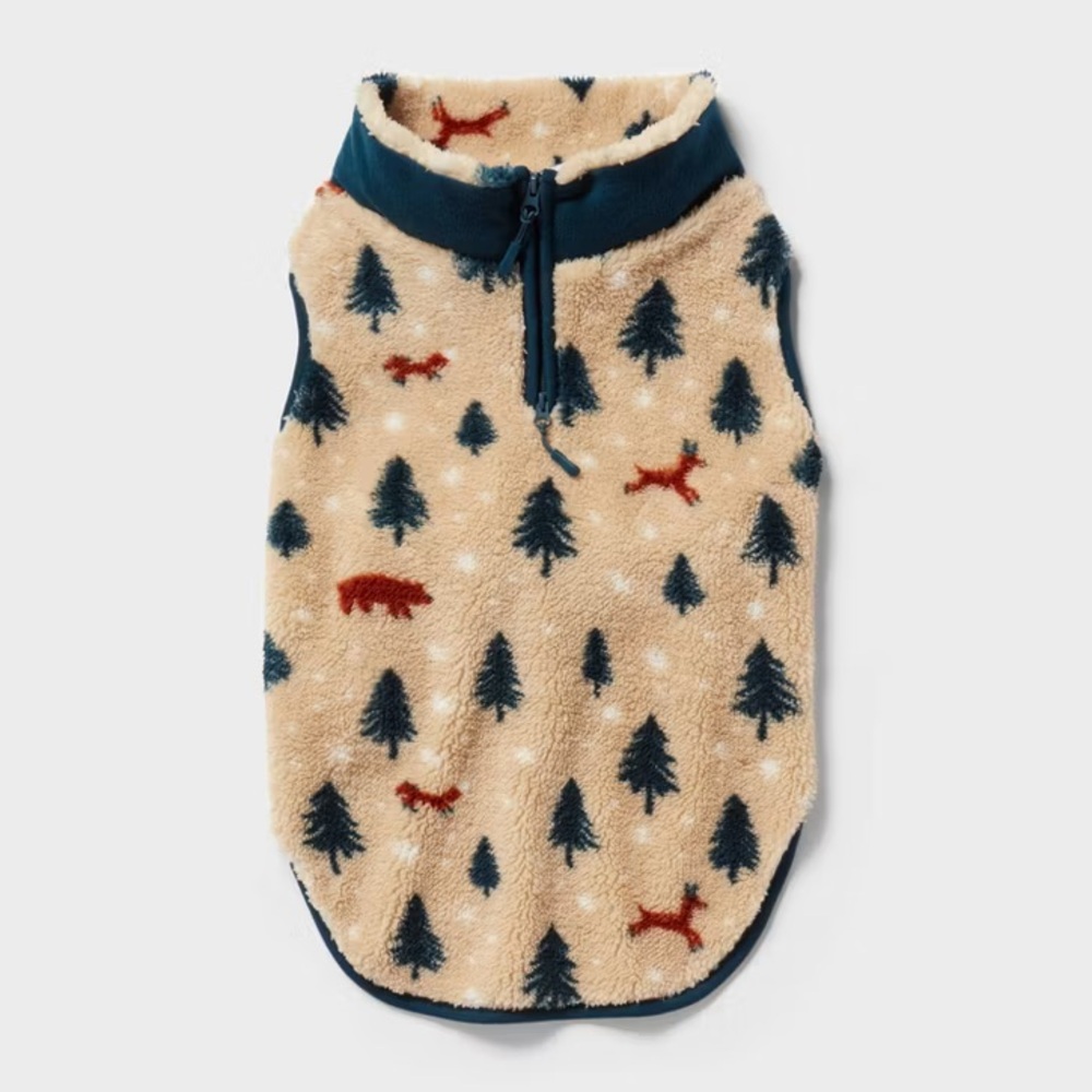 Winter Trees and Wildlife Faux Shearling Dog Cat Pet Fleece Jacket – Medium